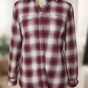 Women's Thermal Maroon Plaid Button-Down Shirt